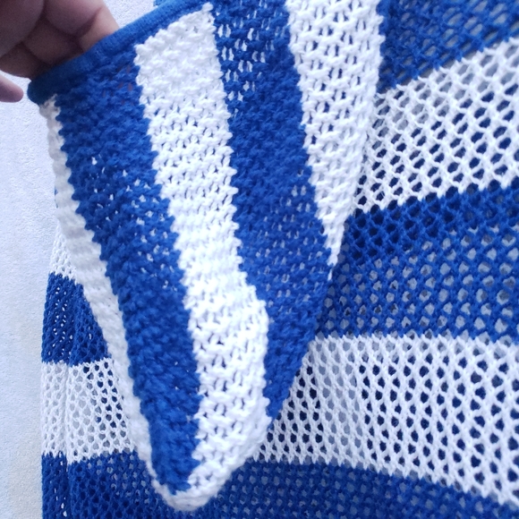 Quacker Factory Striped Crochet Zippered Cotton Blend Hooded Jacket Size Large - Picture 8 of 16